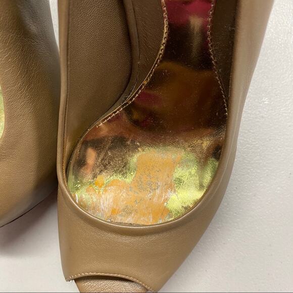 Gucci Designer Shoe High Heels Open Toe Platform Pump Nappa Leather Marron Taupe - Picture 9 of 10